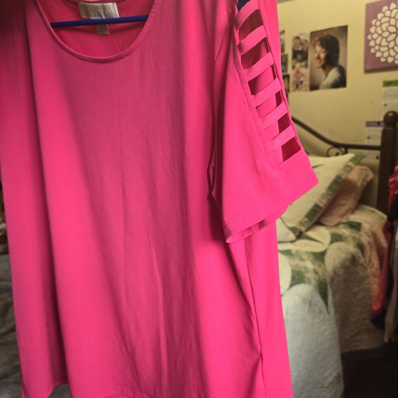 Michael Kors Hot Pink Cutout Sleeve Top-XL - Picture 8 of 10
